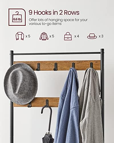 VASAGLE Coat Rack, Hall Tree with Shoe Storage Bench, 3-in-1, Steel Frame