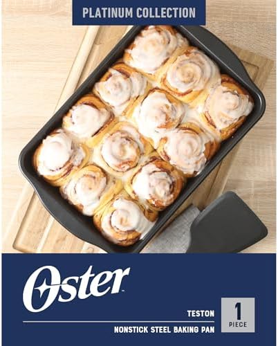Oster Teston 13 x 9 Inch Rectangular Baking Pan, Nonstick Carbon Steel Cake Pan, Matte Black, PFAS-Free, Oven-Safe, Easy Clean Bakeware