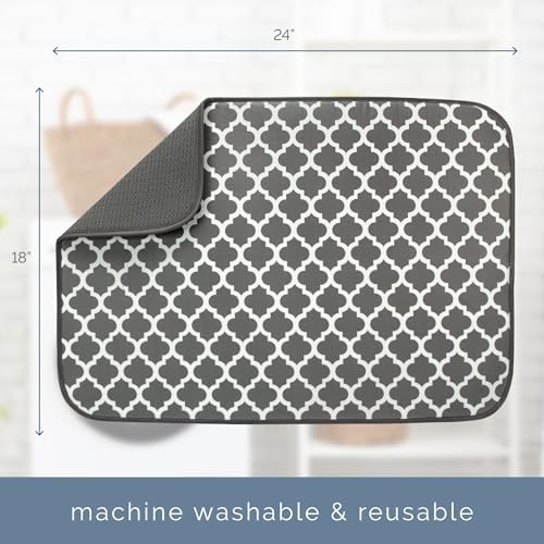 S&T INC. Dish Drying Mat, 18" x 24", XL, Grey Trellis
