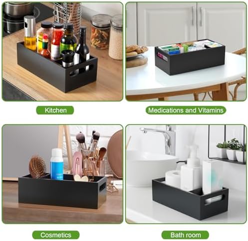 DRASTAR Pantry Organization and Storage Bins, Seasoning Packet Organizer with Removable Dividers,Wooden Storage Caddy for Kitchen, Pantry, Cabinet, Countertop, Black