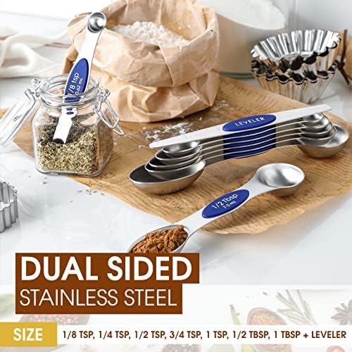 Spring Chef 8 Magnetic Measuring Spoons Set for Baking & Cooking, Sapphire