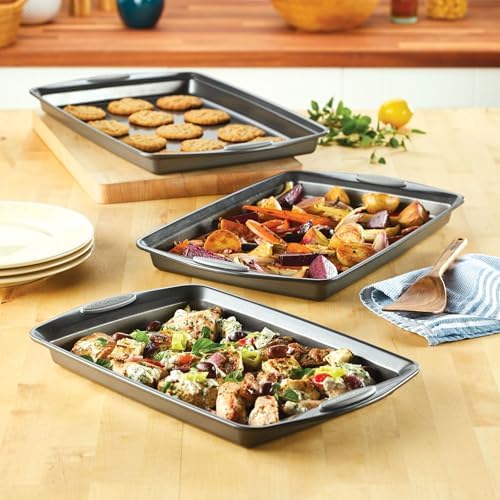 Rachael Ray Bakeware Nonstick Cookie Pan Set, Baking Pans Set, 3 Piece