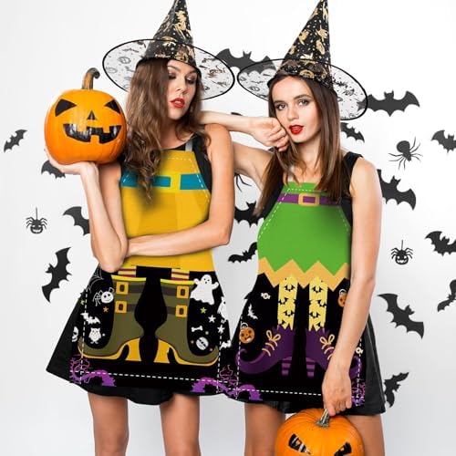 YLOLUL 12 Pcs Halloween Apron Witch Leg Cooking Aprons Halloween Party Decorate Happy Halloween Baking Grilling Aprons