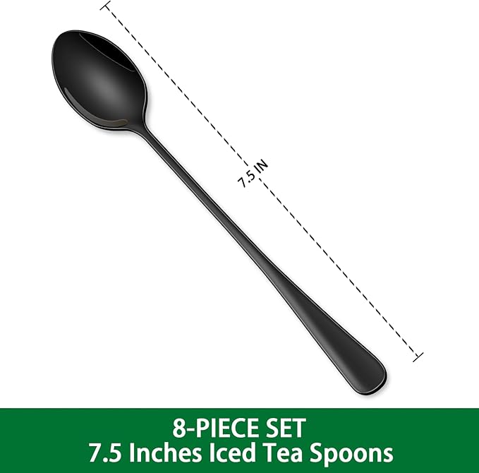 7.5 Inches Black Coffee Stirring Spoons Set, Long Handle Mixing Spoons - Image 2
