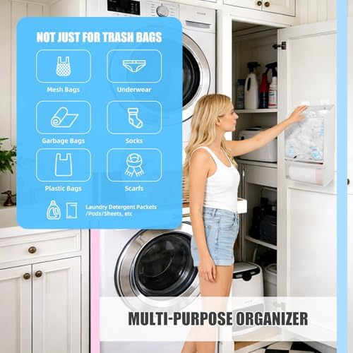 HOUSE AGAIN Plastic Bag Holder-Extra Large Bag Saver Dispenser Wall Mount Organizer Grocery Trash Roll Bag Holder Dispenser-Daily Storage Solution for Kitchen/Bathroom/Laundry/in-Home Recycling Bins