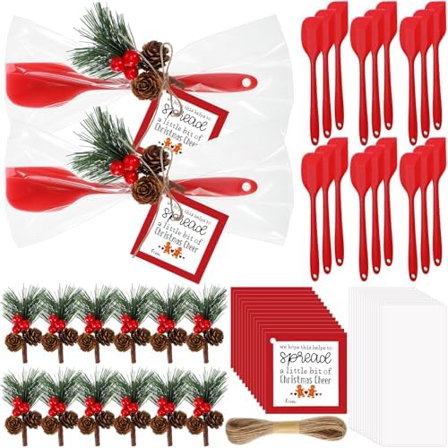 Willinglong 30 Sets Christmas Red Silicone Spatulas Gift Bags Bulk