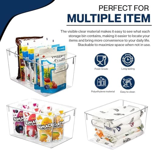 Clear Plastic Storage Bins with Lids, Perfect for Kitchen Organization or Pantry Organization and Storage, Stackable Fridge Organizer Bins, Storage Containers for Organizing, Cabinet Organizers