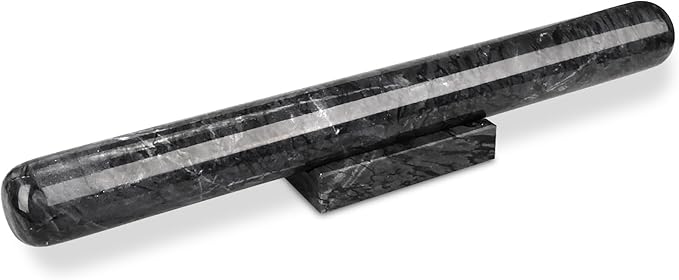Marble Rolling Pin with Stand, 15.7" Black Stone French Heavy Polished Non by HESHIBI