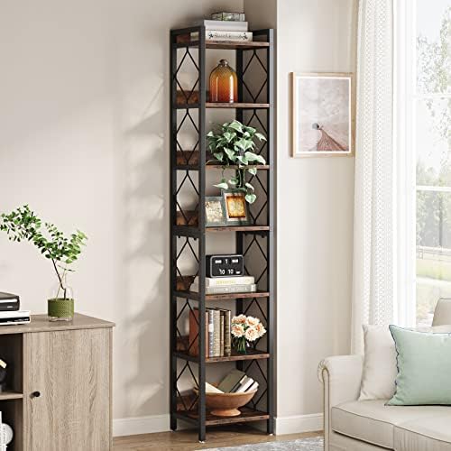 Tribesigns 78.7 Inch Tall Skinny Narrow Bookshelf Bookcase, Brown