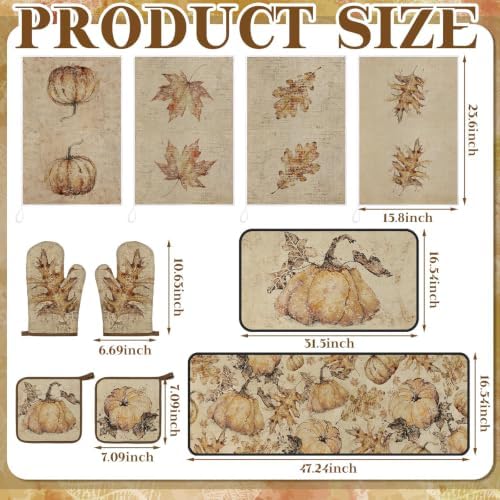 Fanfanwin 10 Pcs Fall Kitchen Decor Set Autumn Rustic Kitchen Rugs