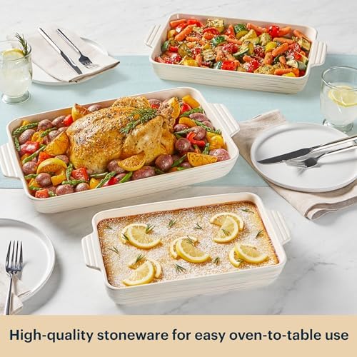 Pyrex 3-Piece Ceramic Bakeware Set, Nonstick Casserole Dish with Handles