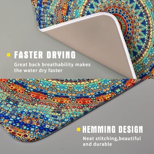 Bohemian Mandala Dish Drying Mat for Kitchen Counter Boho Ethnic Drying Mat 16 x 18 Inch with High Absorbent Reversible Microfiber Dish Drying Pad Dish Rack Pad Drainer Mat for Coffee Bar