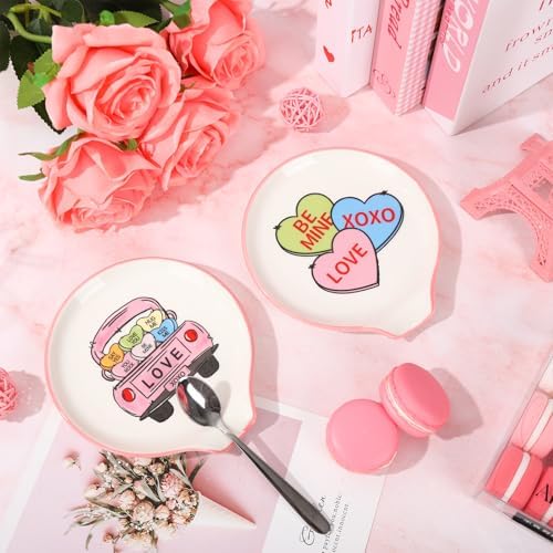 JarThenaAMCS 2Pcs 4.7inch Valentine's Day Spoon Rest Conversation Heart Truck Small Coffee Spoon Holder for Romantic Coffee Stirrers Teaspoon Bar Station Accessories