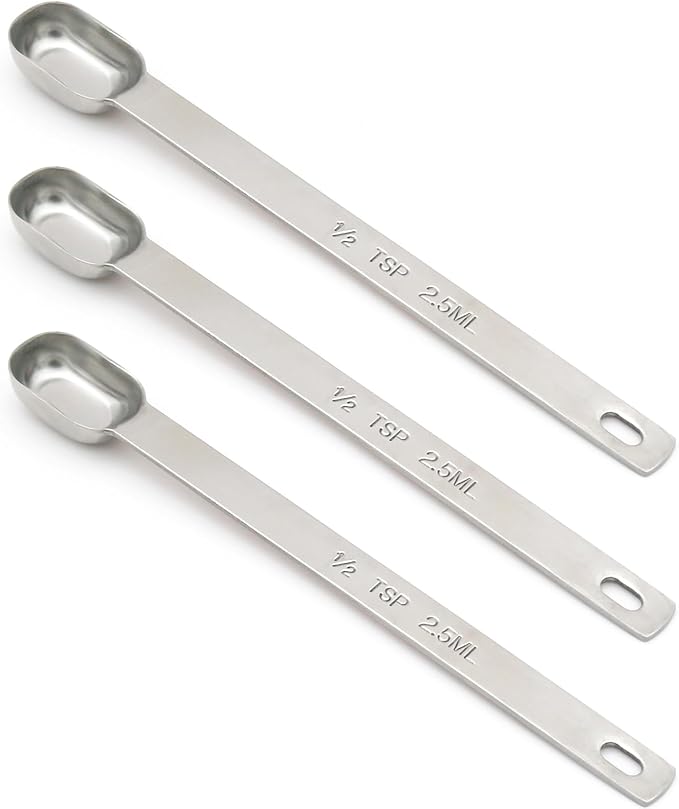 3PCS 1/2tsp Single Measuring Spoon, Stainless Steel Long Handle Individual by BERYLER