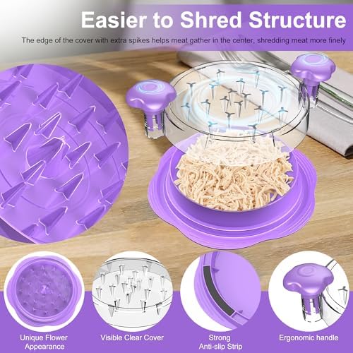 Chicken Shredder Tool Twist Large Meat Shredder with Brush&Fork, Purple