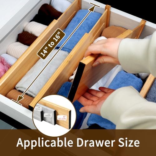 Utoplike Bamboo Drawer Organizer, 4" H Dresser Drawers Dividers for Clothes