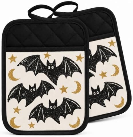 Halloween Bat Pot Holders for Kitchen 2 Pack Set