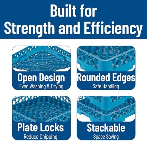 Carlisle FoodService Products All Purpose Plate and Tray Racks – Tray Racks with Extra Tall 2.94" Pegs for Charger Plates, Pasta Bowls, Large Platters, Open Honeycomb Design, Blue, (Pack of 6)