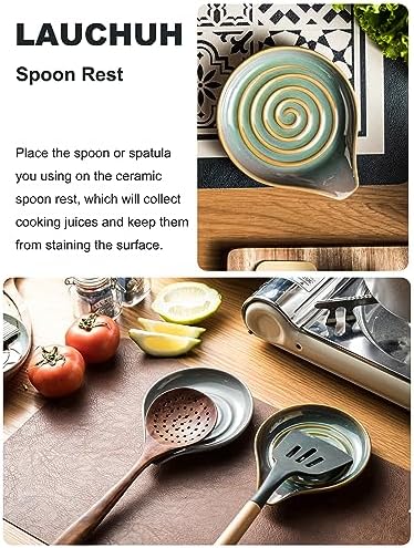LAUCHUH Spoon Rest for Stove Top, Ceramic Spoon Holder for Kitchen Counter