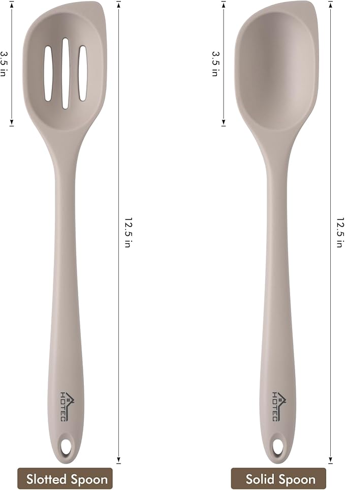 HOTEC Heat Resistant Silicone Cooking Spoon Spatula, Large Kitchen Solid and - Image 2