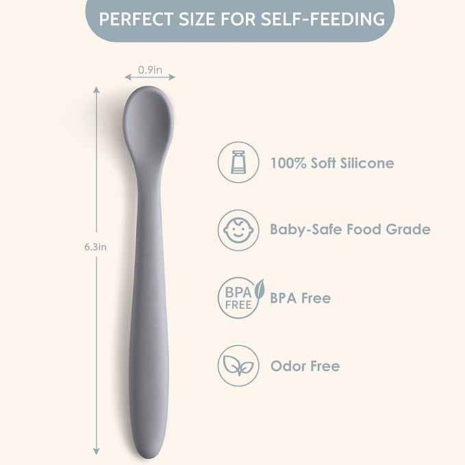 Silicone Baby Feeding Spoons, First Stage Baby Infant Spoons, Soft-Tip Easy on - Image 2