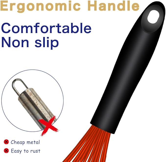 OYV Red Silicone Whisk, Sealed Waterproof Design Set of 3, Professional Kitchen - Image 5
