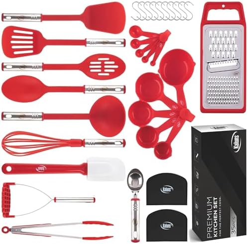 Kitchen Utensils Set 35 PCS Cooking Utensils Set, Nonstick and Heat Resistant Nylon Stainless Steel Silicone Spatula Set - Kitchen Gadgets Home Essentials Kitchen Accessories, Apartment Must Haves