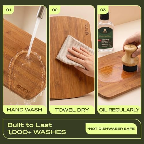ROYAL CRAFT WOOD Wooden Cutting Boards for Kitchen Meal Prep & Serving - Bamboo Wood Serving Board Set with Deep Juice Groove Side Handles - Charcuterie & Chopping Butcher Block for Meat
