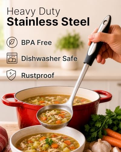 Zulay Kitchen Premium Soup Ladle - 12" Stainless Steel with Non-Slip Silicone Handle
