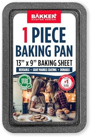 BAKKEN Kitchen Baking Pans - Nonstick Gray Coating, 13.18’’ × 8.66’’ Commercial Grade Carbon Steel Cookie Sheet, Baking Kitchen Essentials, PFOA, PFOS, PTFE Free, Oven Safe Tray (450° F), Gray