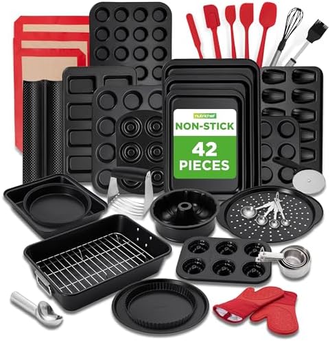 NutriChef 42 Pc Bakeware Set Nonstick, Carbon Steel Baking Pans w/Utensils