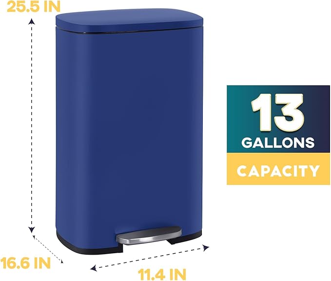 FDW | 13 Gallon Trash Can with Lid | Deep Blue | Fingerprint-Proof | Made of - Image 7