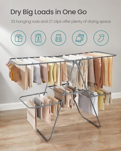 SONGMICS Clothes Drying Rack, Foldable 2-Level Stee Laundry Drying Rack
