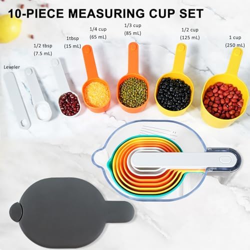 19-Pc Magnetic Measuring Cups and Spoons Set, with Lid, Rainbow