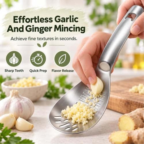 5-in-1 Stainless Steel Cooking Spoon, Multipurpose Stainless Steel Kitchen Spoon, Egg Yolk Separator, Potato Garlic Masher, Grater Plate, Bottle Opener & Slotted Spoon