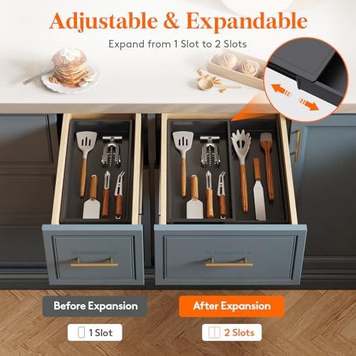 Lifewit Utensil Organizer for Kitchen Drawer, Expandable Cooking Tray