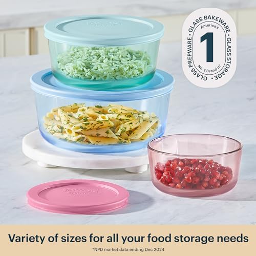 Pyrex Colors (3-Pack, Medium) Tinted Glass Round Food Storage Container Set