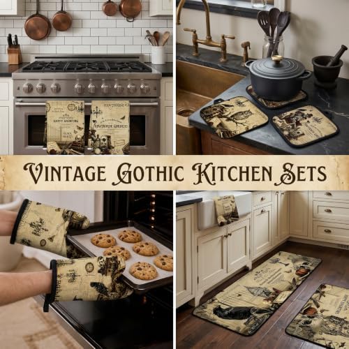 Halloween Kitchen Decor Set, 10 Pcs Vintage Gothic Kitchen Set