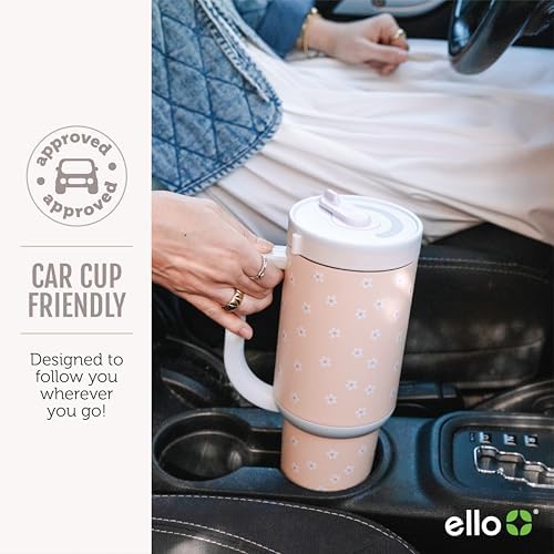 Ello Oasis 40oz Insulated Stainless Steel Tumbler with Straw, Cream Tonal