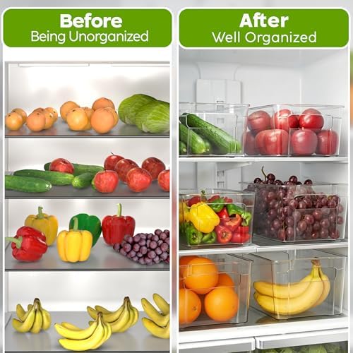 Utopia Home Plastic Stackable Storage Bins for Fridge, 8 Pack, Clear