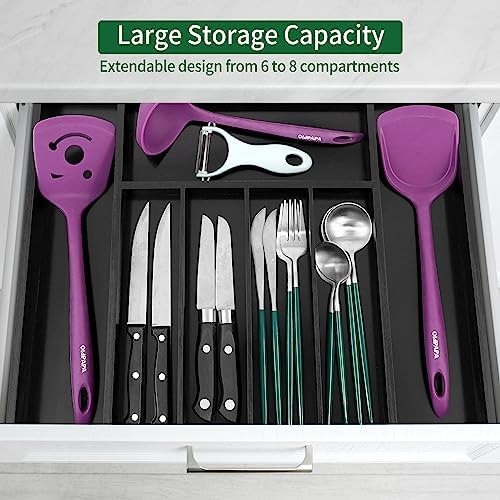 Utoplike Bamboo Silverware Drawer Organizer, Black Kitchen Utensils Tray