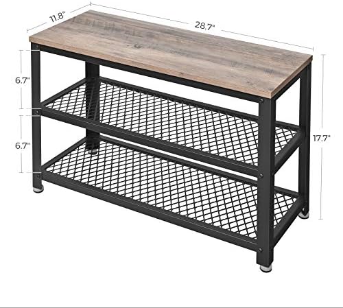 VASAGLE 3-Tier Shoe Rack, Storage Bench with Metal Mesh Shelves and Seat