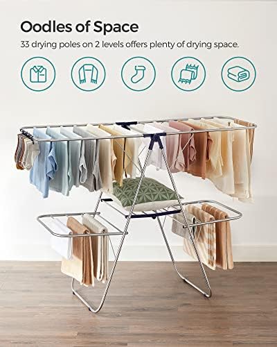 SONGMICS Clothes Drying Rack, Foldable 2-Level Stee Laundry Drying Rack