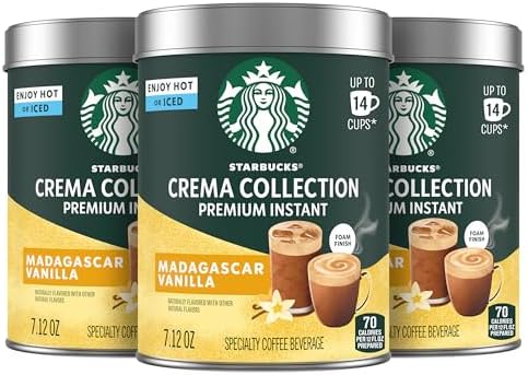 Starbucks Crema Collection Premium Instant Madagascar Vanilla Flavored Instant Coffee, 100% Arabica Beans, 3 Tins (7.12 Oz Each)