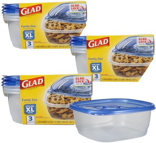 Glad GladWare XL Square Food Storage Containers, 104 Oz, 3 Count, 3-Pack