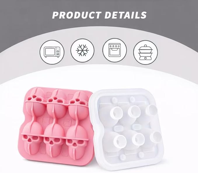 Skull Ice Cube Mold, 6-Cavity Silicone Ice Tray - Image 5
