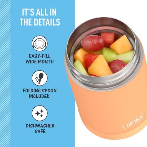 THERMOS FUNTAINER 16 Ounce Stainless Steel Vacuum Insulated Food Jar with Folding Spoon, Neon Orange (Pack of 6)