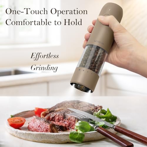 Ultrean Electric Salt and Pepper Grinder Set, Rechargeable,Brown