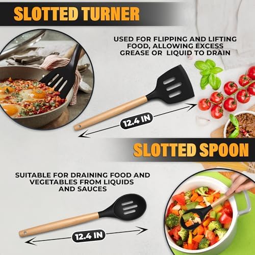 14 Pcs Black Kitchen Utensils Set with Holder for Nonstick Cookware