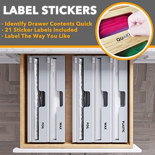 SpaceAid WrapNeat 2 in 1 Wrap Organizer with Cutter and Labels, Plastic Wrap, Aluminum Foil and Wax Bamboo Dispenser for Kitchen Storage Organization Holder for 12" Roll (Gray)